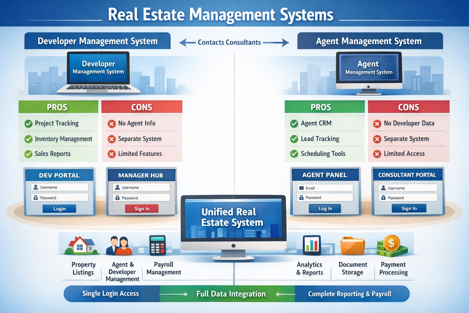 Real Estate Ecosystem Platform - Central platform connecting developers, consultants, agents, and clients